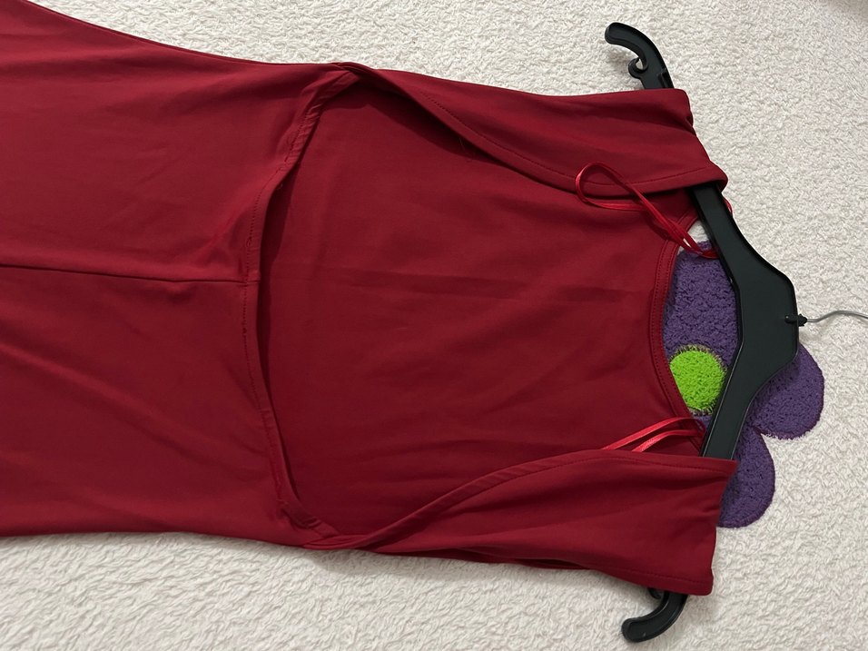 Bordo sırt dekolteli uzun elbise - Görsel 2