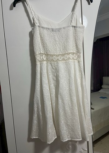 Beyaz Bohem Dantelli Mini Elbise - Görsel 4