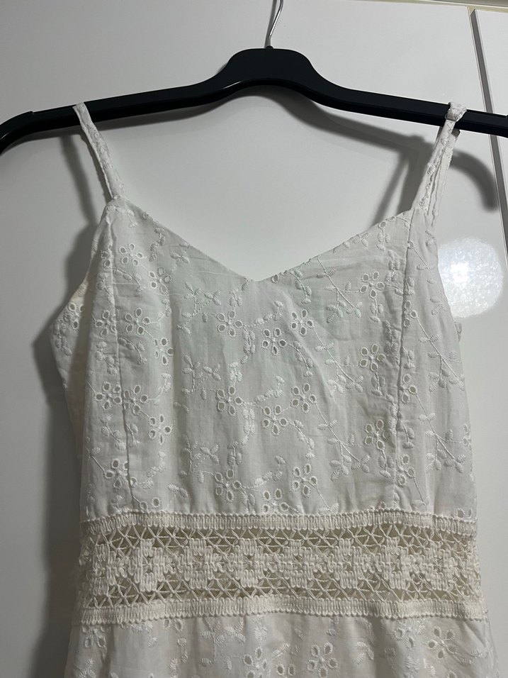 Beyaz Bohem Dantelli Mini Elbise - Görsel 3