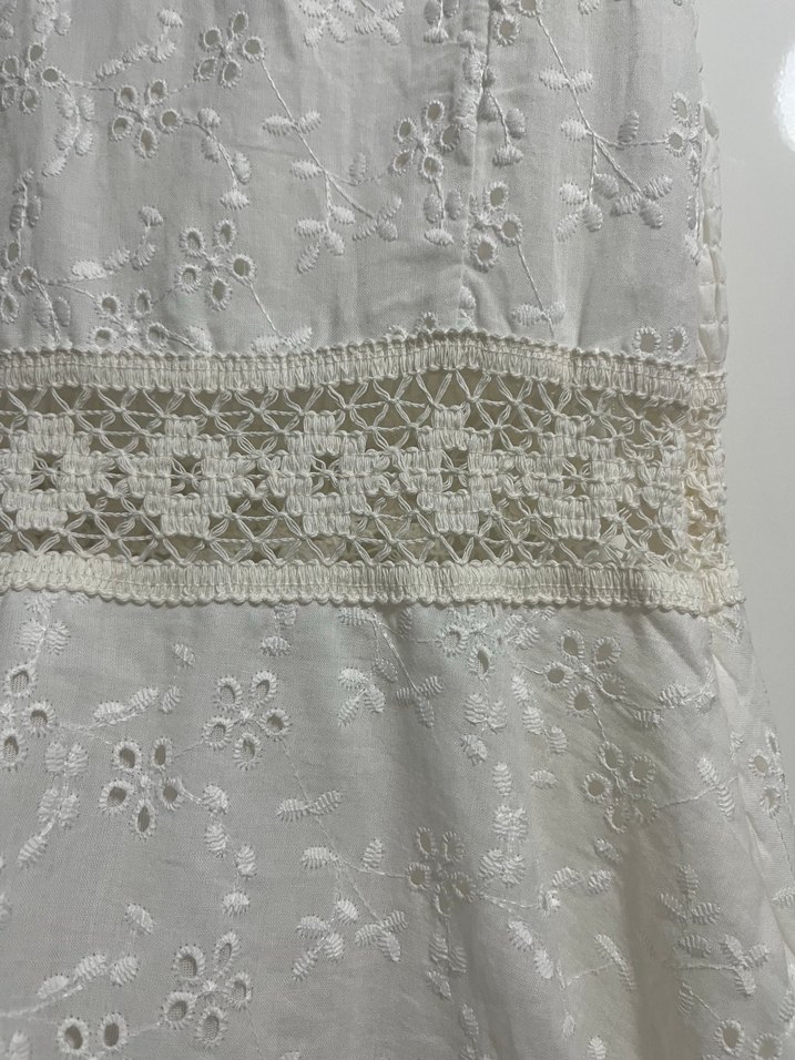 Beyaz Bohem Dantelli Mini Elbise - Görsel 2