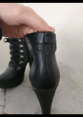 38 Beden Siyah Deri Platform Topuklu Gotik Bot