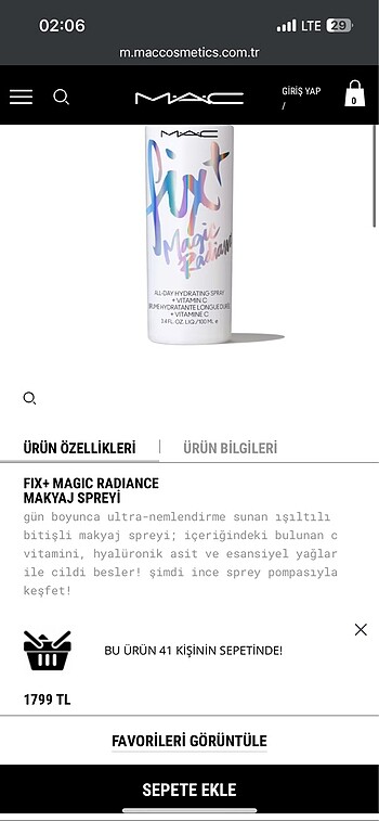 MAC FIX+ MAGIC RADIANCE MAKYAJ SPREYİ