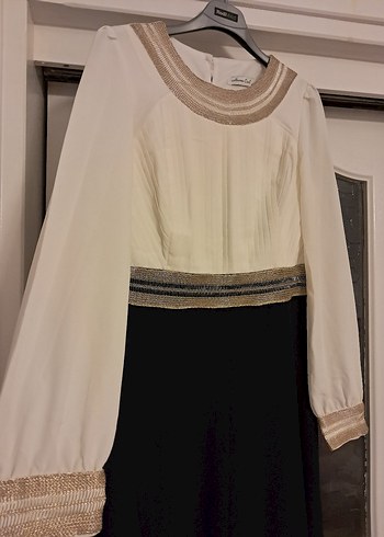 Kadın krem lacivert Uzun Vintage Abiye Elbise