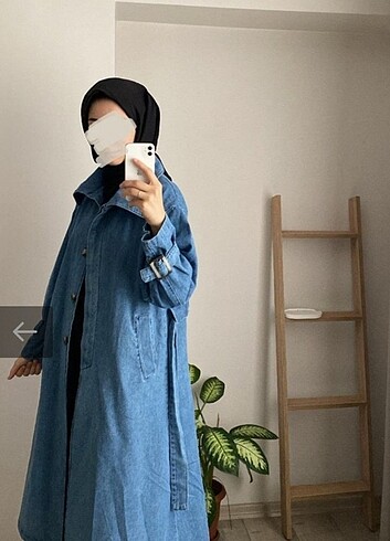 universal Beden mavi Renk Denim Uzun Tesettür Trenç