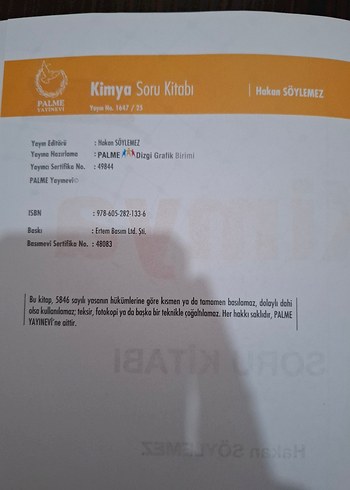  PalmeTYT Kimya Soru Kitabı - 2025