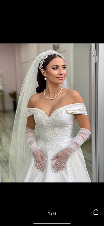 SATEN İNCİ İŞLEMELİ GELİNLİK