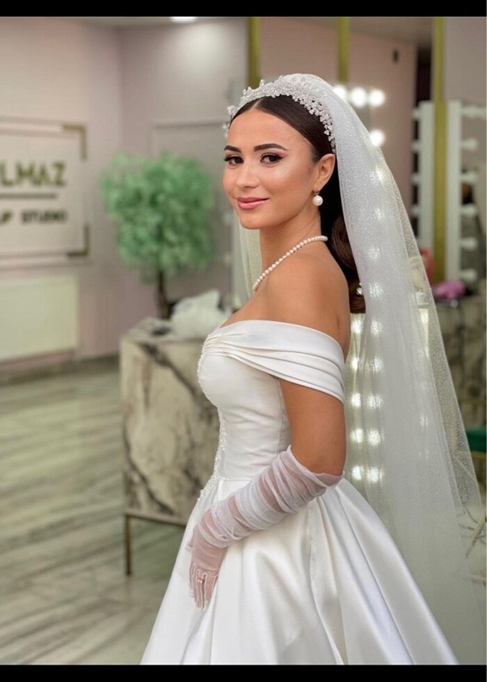 SATEN İNCİ İŞLEMELİ GELİNLİK - Görsel 2