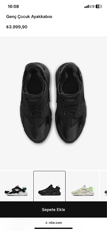 38 Beden siyah Renk Spor ayakkabı,nike,huarache