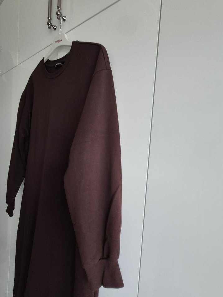 Kahverengi Uzun Kollu sweat elbise - Görsel 2