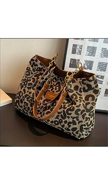 Leopar desenli çanta