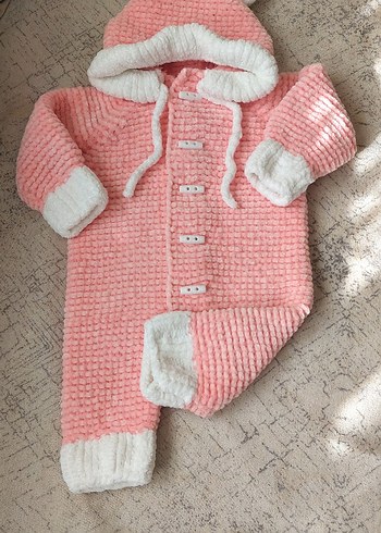 6-9 Ay Beden Kız Çocuk Pembe hırka ve tulum seti