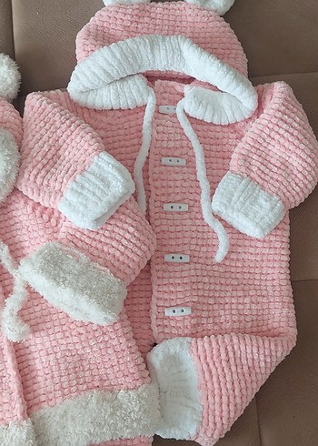 6-9 Ay Beden pembe Renk Kız Çocuk Pembe hırka ve tulum seti