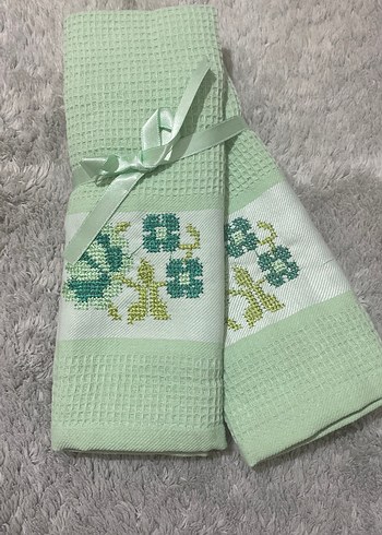 Nakışlı Yeşil Muftak Havlu Seti 2li Paket