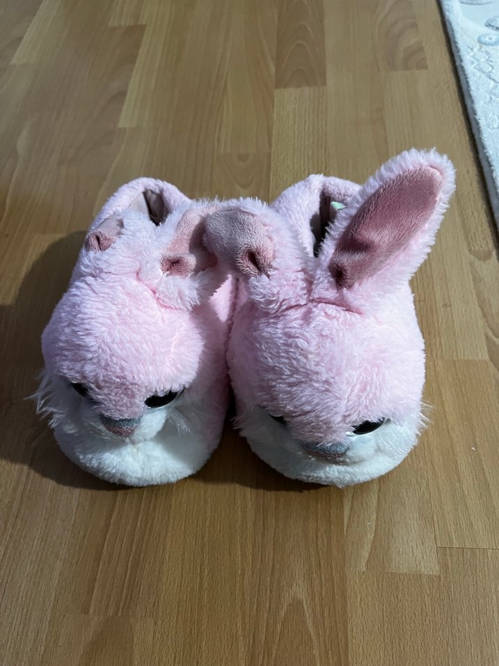 Pembe Peluş Tavşan Ev Terliği - Görsel 2