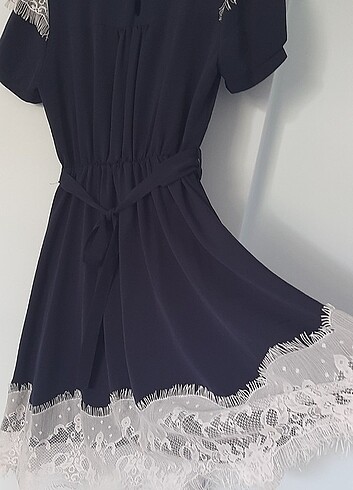 Lacivert güpür detaylı elbise - Görsel 4