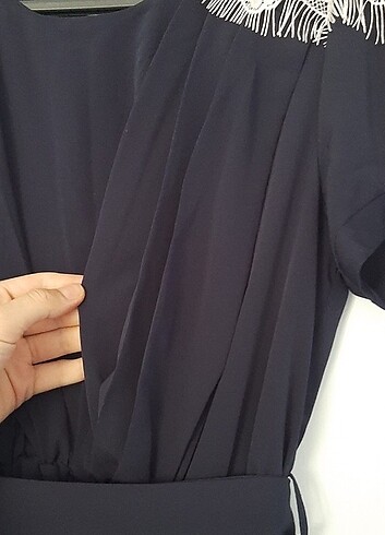 Lacivert güpür detaylı elbise - Görsel 6