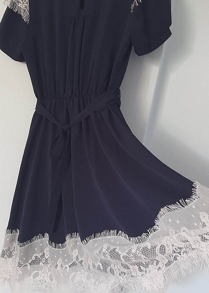 Lacivert güpür detaylı elbise - Görsel 4