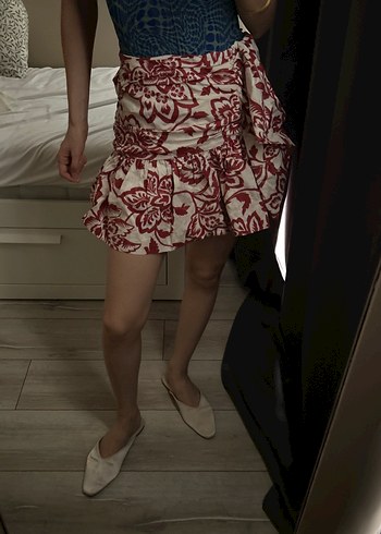 xs Beden Zara xd beden Kırmızı Fırfırlı Midi Bohem Etek