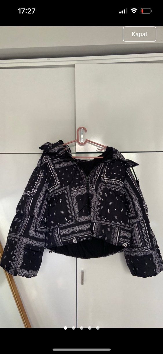 Bershka şal desenli kapüşonlu mont - Görsel 4