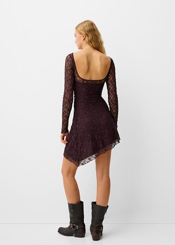 Bershka dantel uzun kol mini elbise - Görsel 2