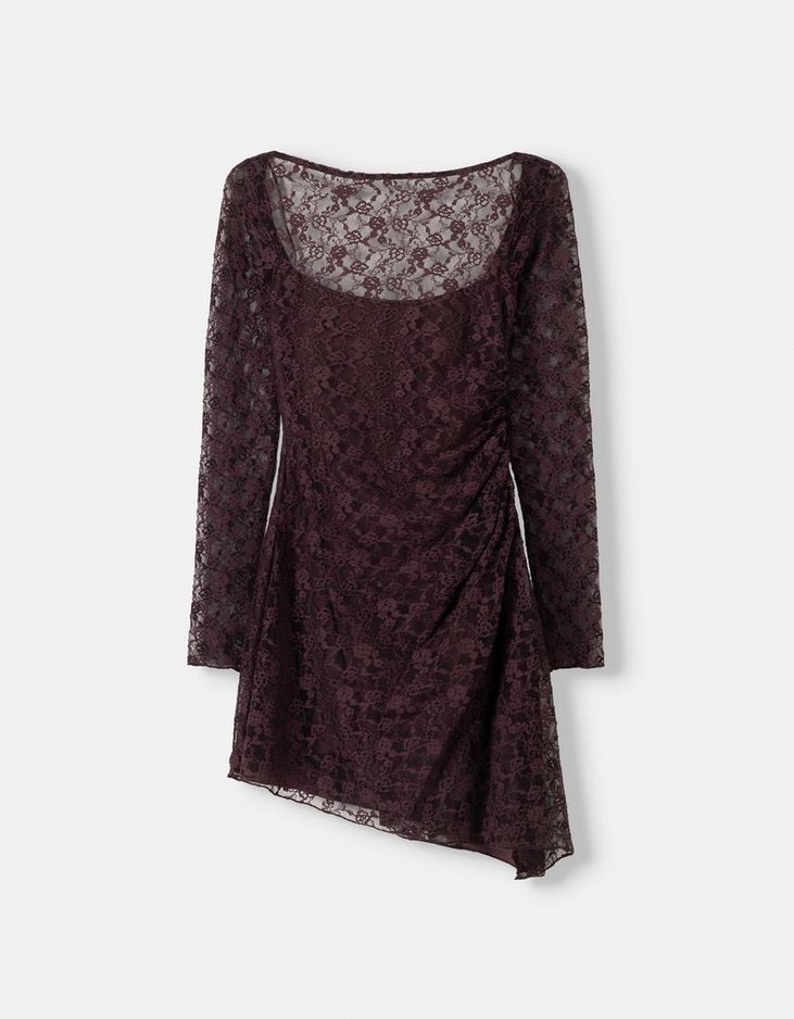 Bershka dantel uzun kol mini elbise - Görsel 3