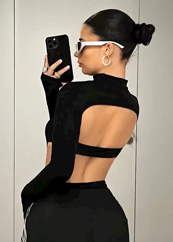 Y2k cut out crop büstiyer bodysuit - Görsel 2