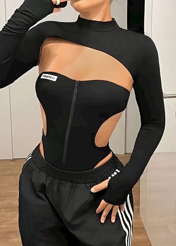Y2k cut out crop büstiyer bodysuit - Görsel 3