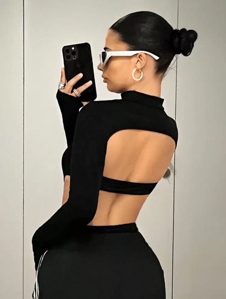 Y2k cut out crop büstiyer bodysuit - Görsel 2