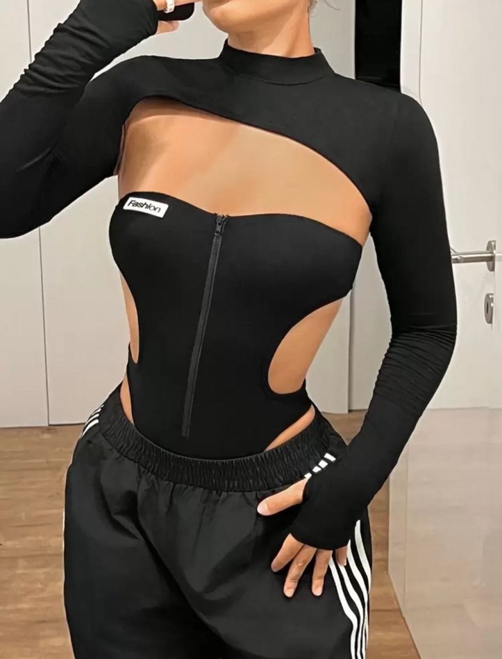 Y2k cut out crop büstiyer bodysuit - Görsel 3