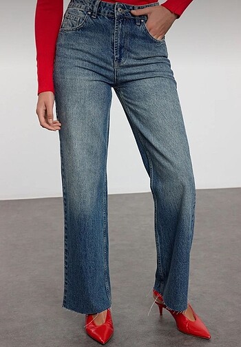 Bershka Koyu wide leg pantolon jean