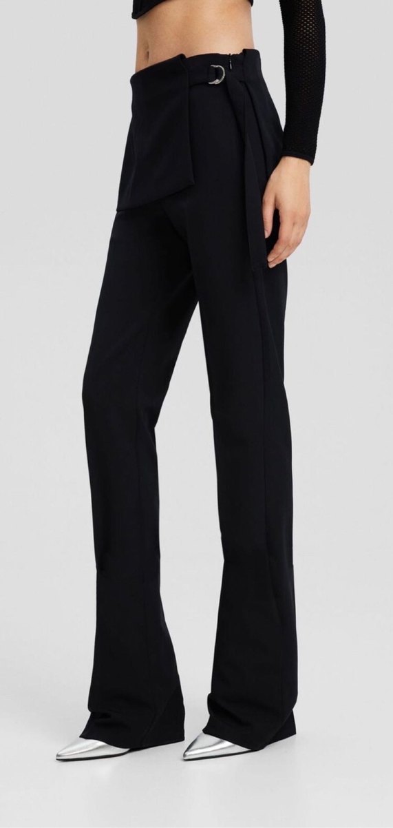 Kadın Siyah Kemerli Denim Pantolon - Görsel 2