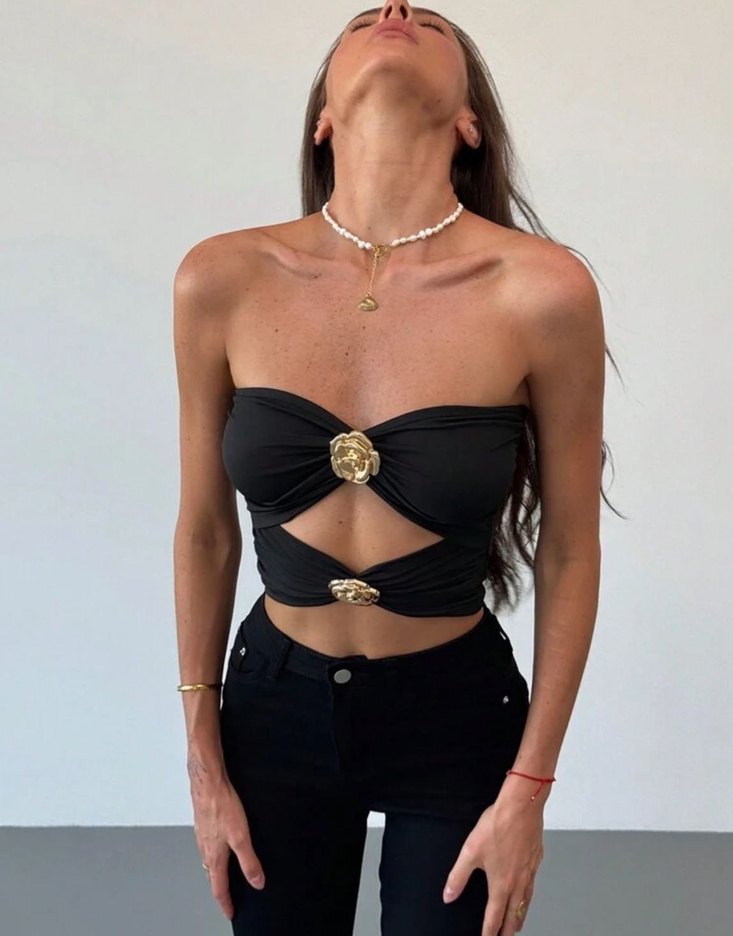 Gold Tokalı Siyah Straplez Büstiyer - Görsel 3