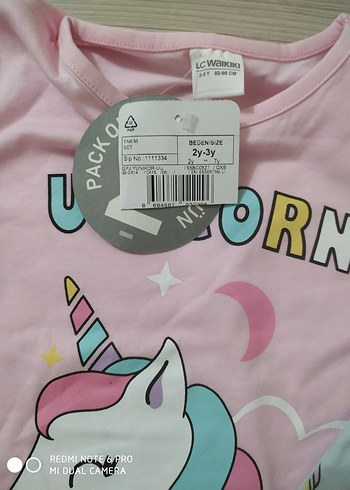 24-36 Ay Beden pembe Renk Unicorn Baskılı Pembe Kız Pijama Takımı 24/36 ay