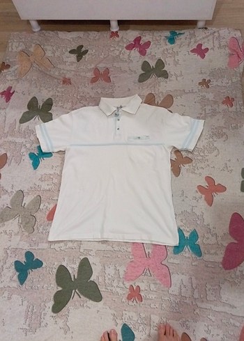 Beyaz Pamuklu Kısa Kollu Polo Tişört