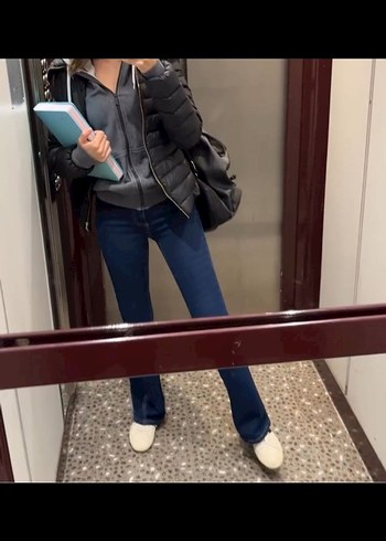 xs Beden Kadın Lacivert Denim İspanyol paça Fitted Jean