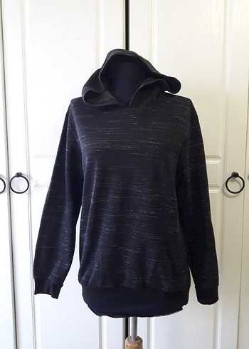 Siyah kapüşonlu sweatshirt - Görsel 5