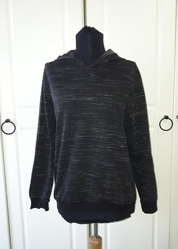 Siyah kapüşonlu sweatshirt - Görsel 5