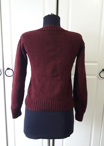 Bordo Kadın Örgü Bisiklet Yaka Kazak - Görsel 9