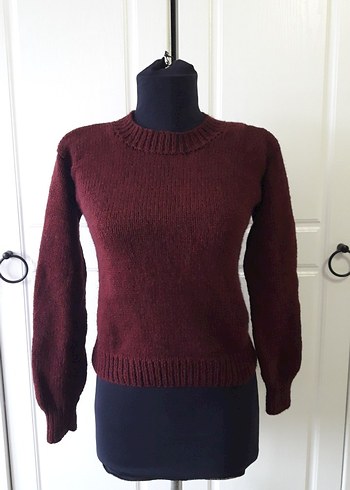 Bordo Kadın Örgü Bisiklet Yaka Kazak - Görsel 2