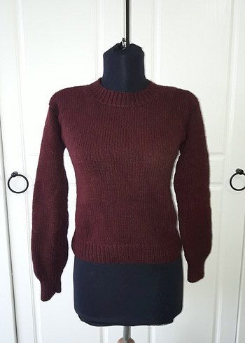 Bordo rengi el örgüsü kazak - Görsel 6