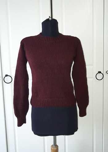 Bordo rengi el örgüsü kazak - Görsel 2