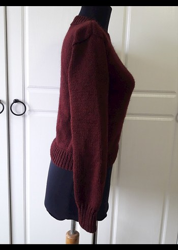 Bordo rengi el örgüsü kazak - Görsel 8