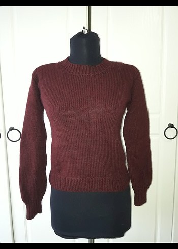 Bordo rengi el örgüsü kazak - Görsel 3