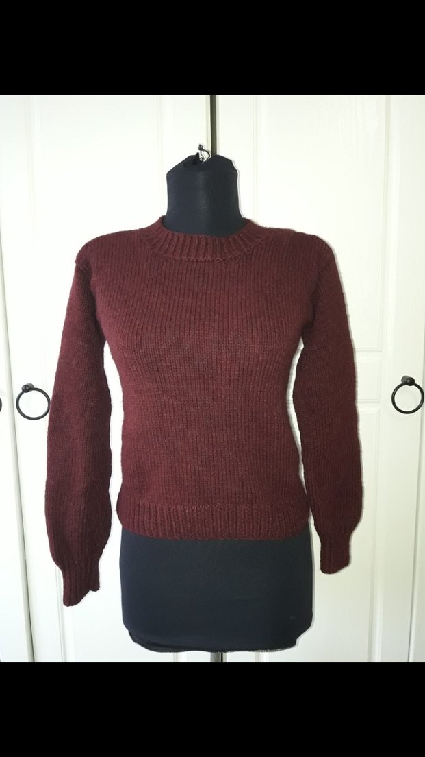 Bordo rengi el örgüsü kazak - Görsel 3