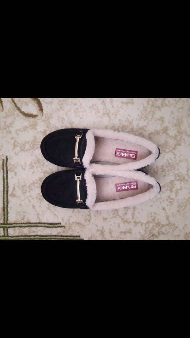 Siyah Peluş Astarlı Tokalı Kadın Babet Ev Ayakkabısı - Görsel 5