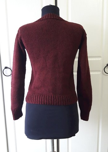 Bordo rengi el örgüsü kazak - Görsel 7