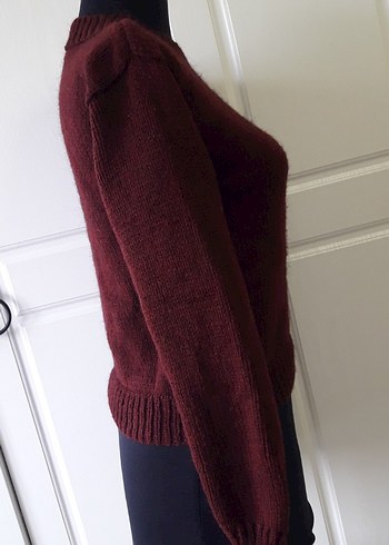 Bordo rengi el örgüsü kazak - Görsel 6