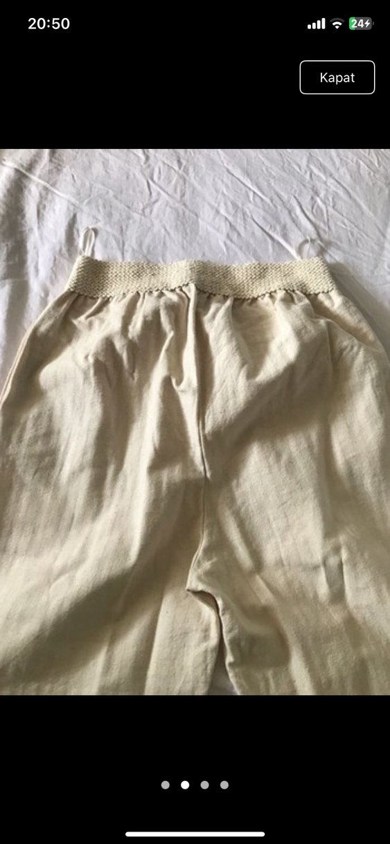 Bej Bohem Pilili Keten Kadın Pantolon - Görsel 2