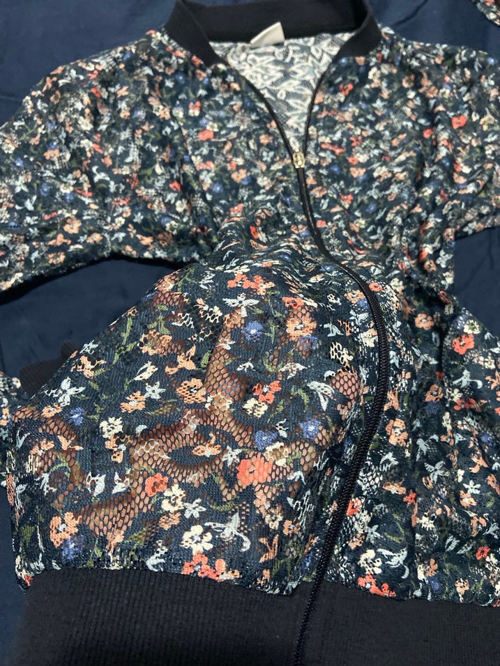 Çiçek Desenli Fermuarlı Kadın Ceket - Görsel 3