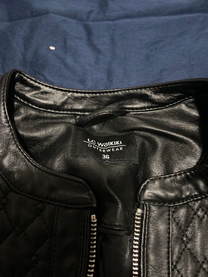 Kadın Siyah Deri Biker Ceket - Görsel 3